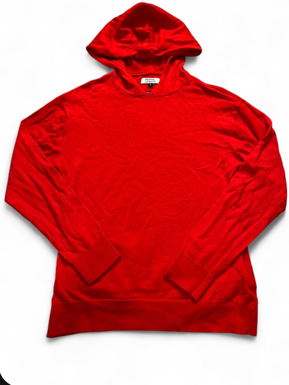 Galeries Lafayette size S Red Hooded 100% merino knit Sweater Classic Pull-over